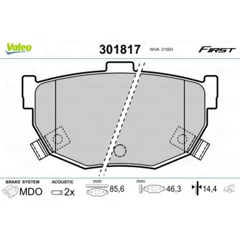 Jeu de 4 plaquettes de frein arrière VALEO 301817