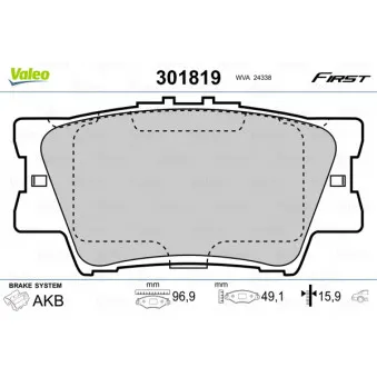 Jeu de 4 plaquettes de frein arrière VALEO 301819