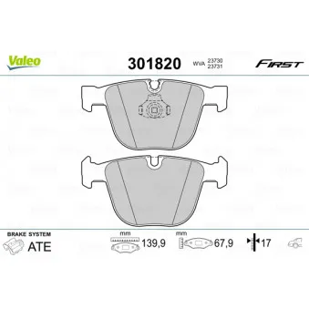 Jeu de 4 plaquettes de frein arrière VALEO 301820