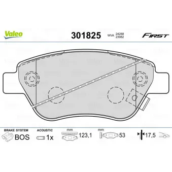 Jeu de 4 plaquettes de frein arrière VALEO 301825