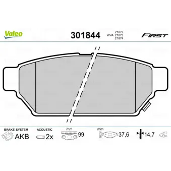 Jeu de 4 plaquettes de frein arrière VALEO 301844
