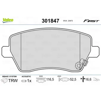 Jeu de 4 plaquettes de frein avant VALEO 301847