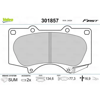 Jeu de 4 plaquettes de frein avant VALEO 301857