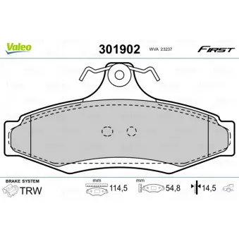 Jeu de 4 plaquettes de frein arrière VALEO 301902