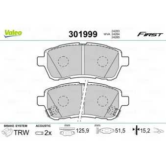 Jeu de 4 plaquettes de frein avant VALEO 301999