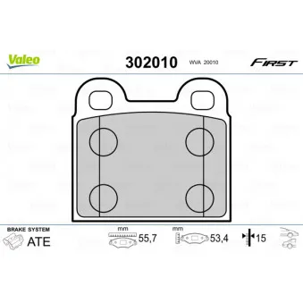 Jeu de 4 plaquettes de frein arrière VALEO 302010