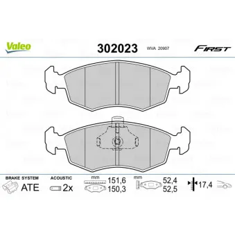 Jeu de 4 plaquettes de frein avant VALEO 302023
