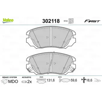 Jeu de 4 plaquettes de frein avant VALEO 302118