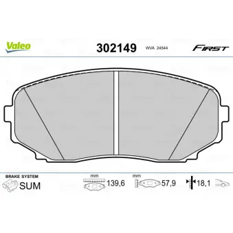 Jeu de 4 plaquettes de frein avant VALEO 302149