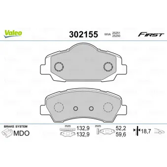 Jeu de 4 plaquettes de frein avant VALEO 302155