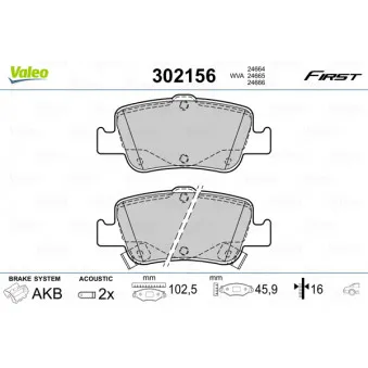 Jeu de 4 plaquettes de frein arrière VALEO 302156
