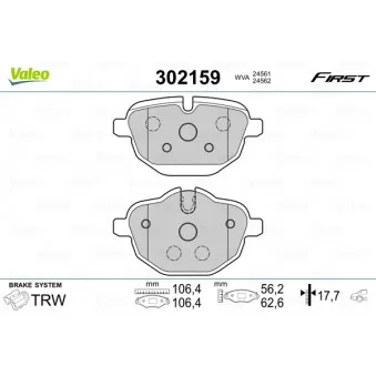 Jeu de 4 plaquettes de frein arrière VALEO 302159