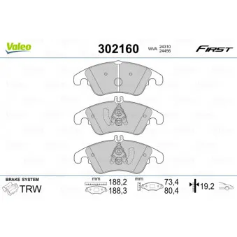 Jeu de 4 plaquettes de frein avant VALEO 302160