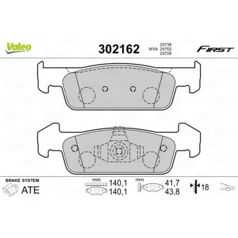 Jeu de 4 plaquettes de frein avant VALEO 302162