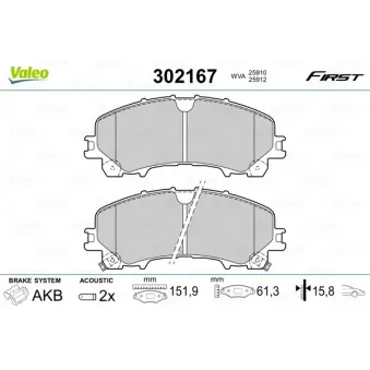 Jeu de 4 plaquettes de frein avant VALEO 302167