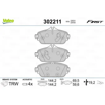 Jeu de 4 plaquettes de frein avant VALEO 302211