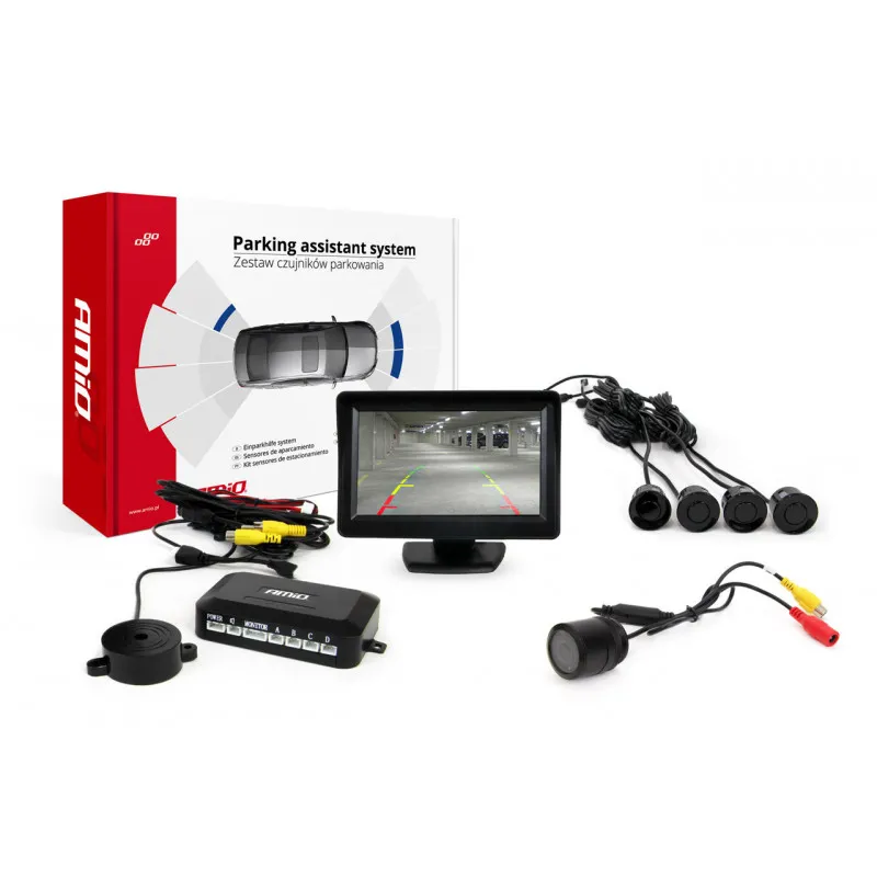 Système d'aide au stationnement TFT 4,3 "avec HD-301-IR 4 capteurs noir AMIO 01593