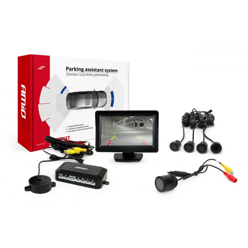 Système d'aide au stationnement TFT 4,3 "avec HD-301-IR 4 capteurs noir" GOLD " AMIO 01580