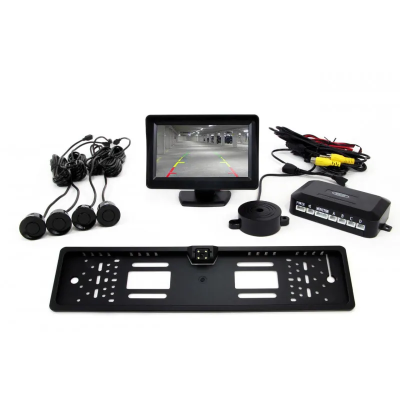 Système d'aide au stationnement TFT 4,3 "avec CAM-402 LED 4 capteurs noir AMIO 01552