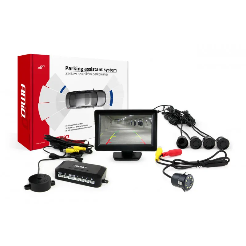 Système d'aide au stationnement TFT 4,3 "avec HD 315 LED 4 capteurs noir AMIO 01555