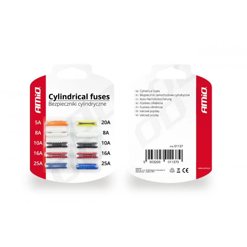 Fusible cylindrique 10pts blister AMIO 01137