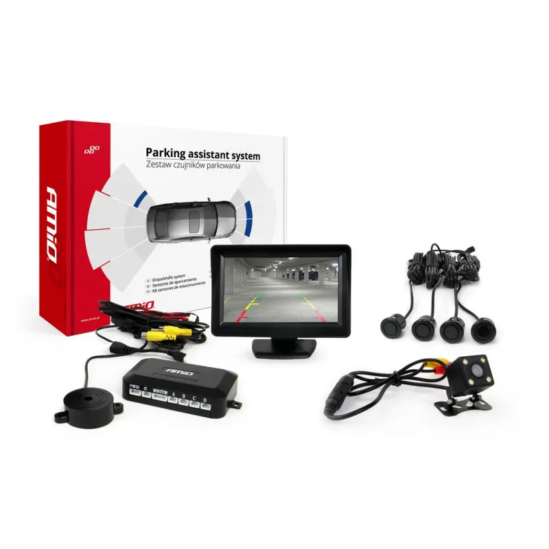 Système d'aide au stationnement TFT 4,3 "avec HD 315 LED 4 capteurs noir" GOLD " AMIO 01101