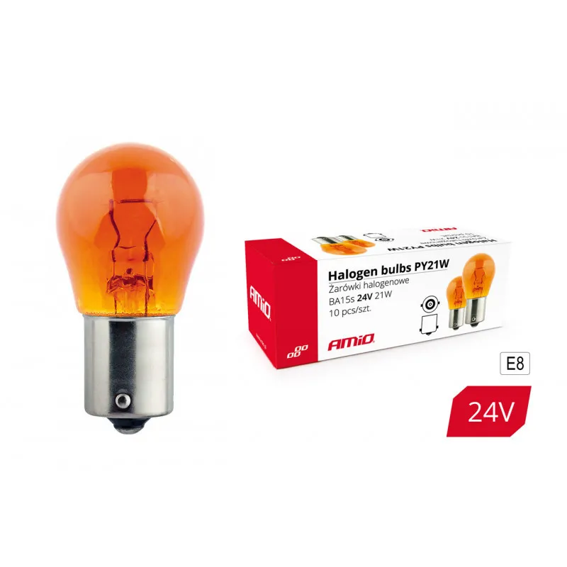 Ampoules halogènes PY21W BA15s 24V 21W AMBER AMIO 01005