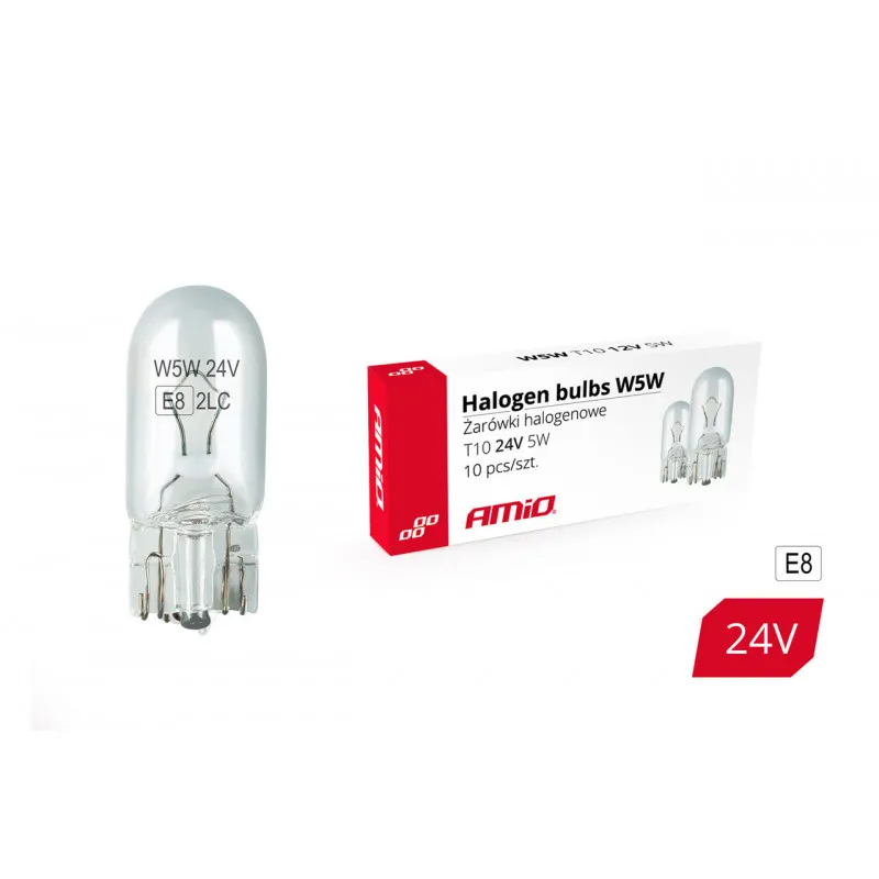 Ampoules halogènes W5W T10 5W W2.1x9.5d 24V 10pcs AMIO 01002