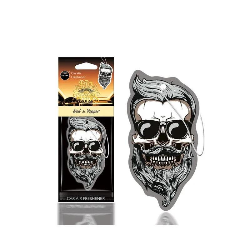 Désodorisant pour voiture AROMA DIA DE LOS MUERTOS Oud & Pepper Skull AMIO A83120