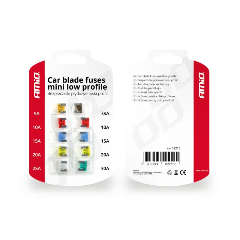 Lame de voiture fusibles mini profil bas 10 pièces AMIO 02216