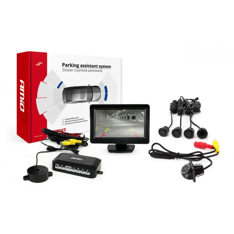 Système d'aide au stationnement TFT 4,3 "avec LED HD-305 4 capteurs noir" GOLD " AMIO 02263