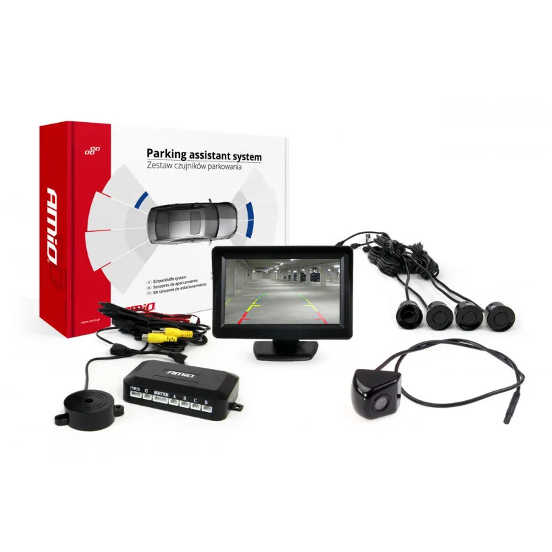 Système d'aide au stationnement TFT 4,3 "avec HD-310 4 capteurs noir AMIO 02271