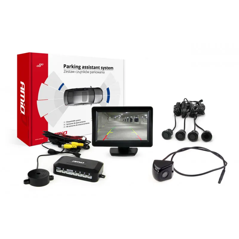 Système d'aide au stationnement TFT 4,3 "avec HD-310 4 capteurs noir" GOLD " AMIO 02274