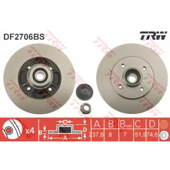 Jeu de 2 disques de frein arrière TRW DF2706BS