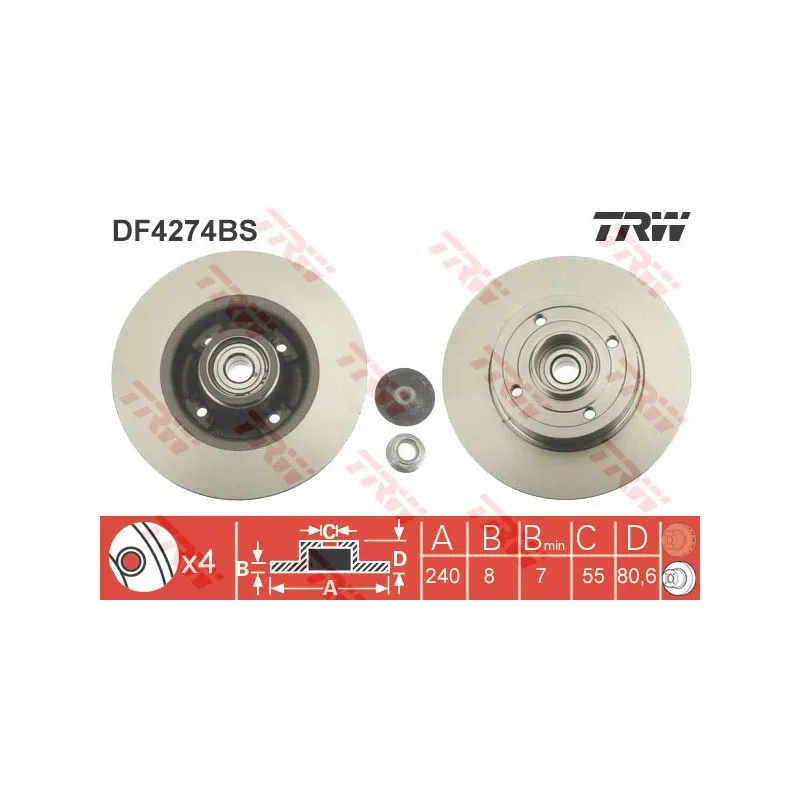 Jeu de 2 disques de frein arrière TRW DF4274BS