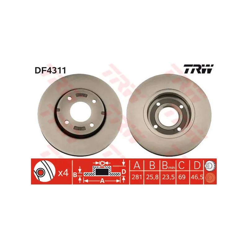 Jeu de 2 disques de frein avant TRW DF4311