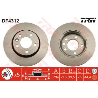 Jeu de 2 disques de frein arrière TRW DF4312