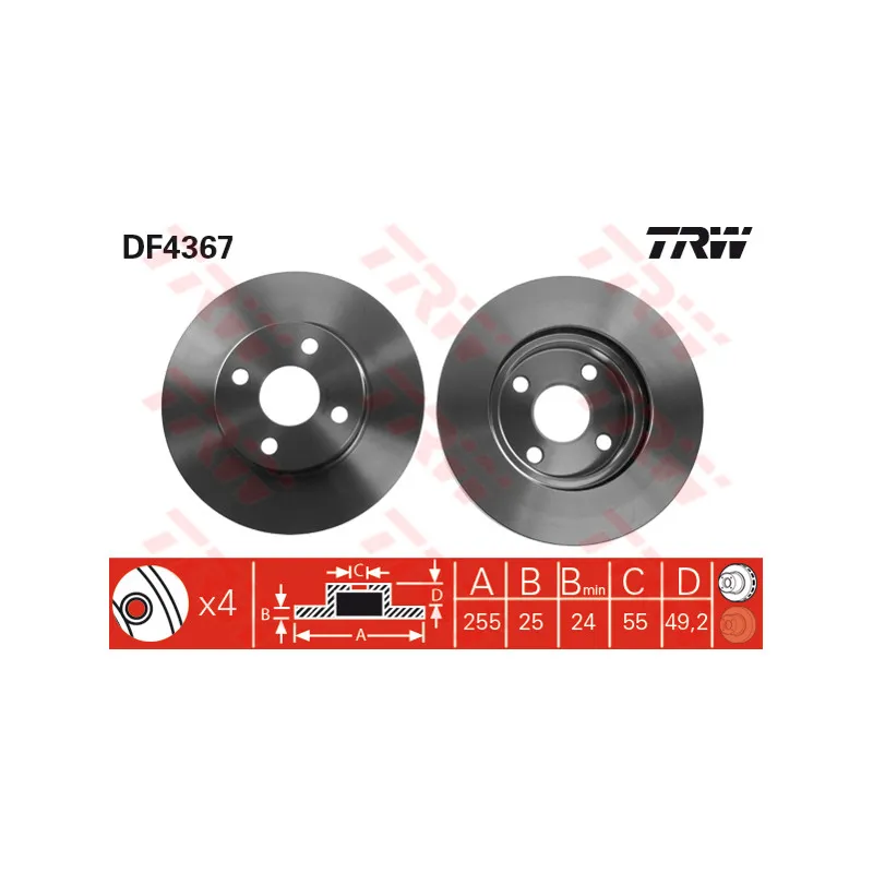 Jeu de 2 disques de frein avant TRW DF4367