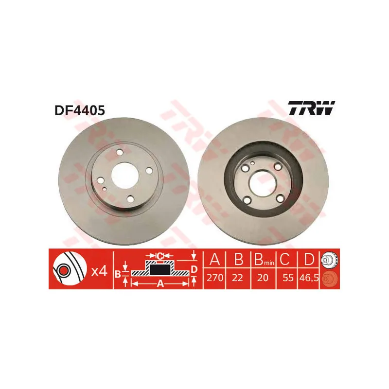 Jeu de 2 disques de frein avant TRW DF4405