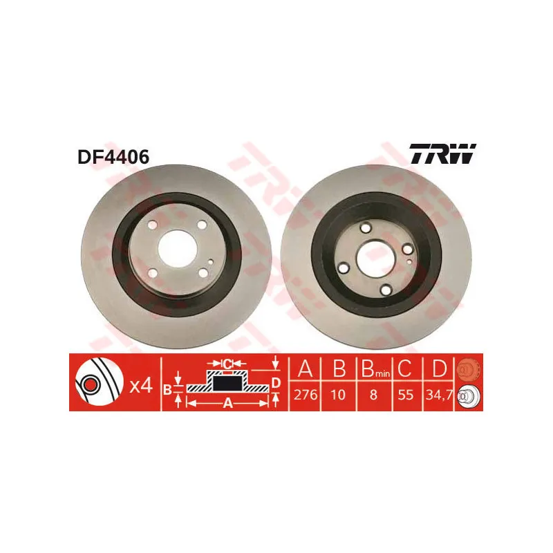 Jeu de 2 disques de frein arrière TRW DF4406
