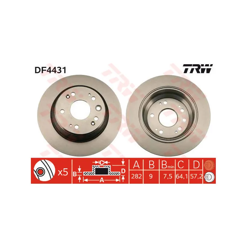 Jeu de 2 disques de frein arrière TRW DF4431