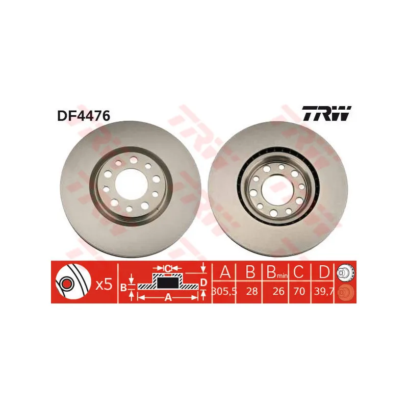 Jeu de 2 disques de frein avant TRW DF4476