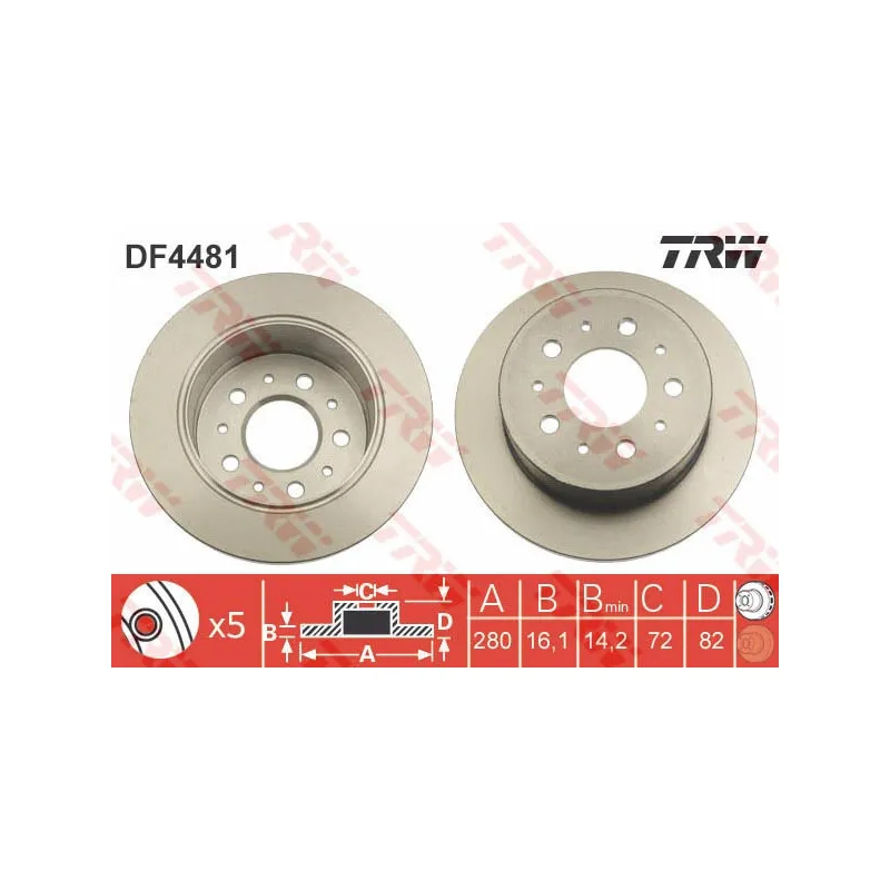 Jeu de 2 disques de frein arrière TRW DF4481
