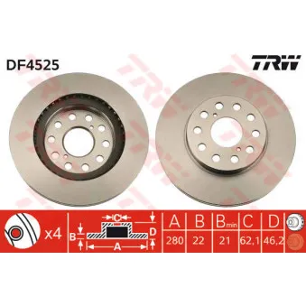 Jeu de 2 disques de frein arrière TRW DF4525