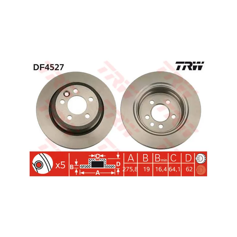 Jeu de 2 disques de frein arrière TRW DF4527