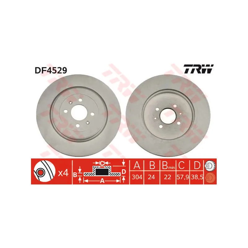 Jeu de 2 disques de frein avant TRW DF4529