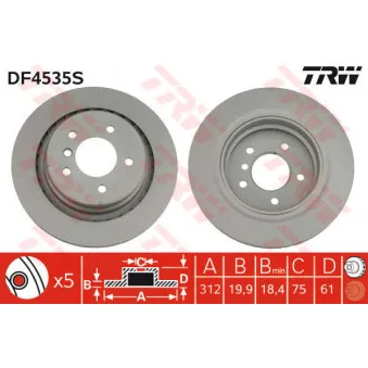 Disque de frein arrière gauche TRW DF4535S