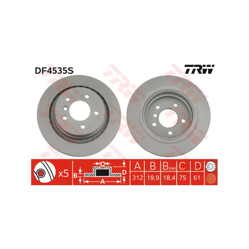 Disque de frein arrière gauche TRW DF4535S