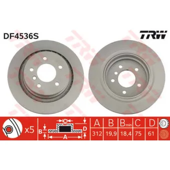 Disque de frein arrière droit TRW DF4536S