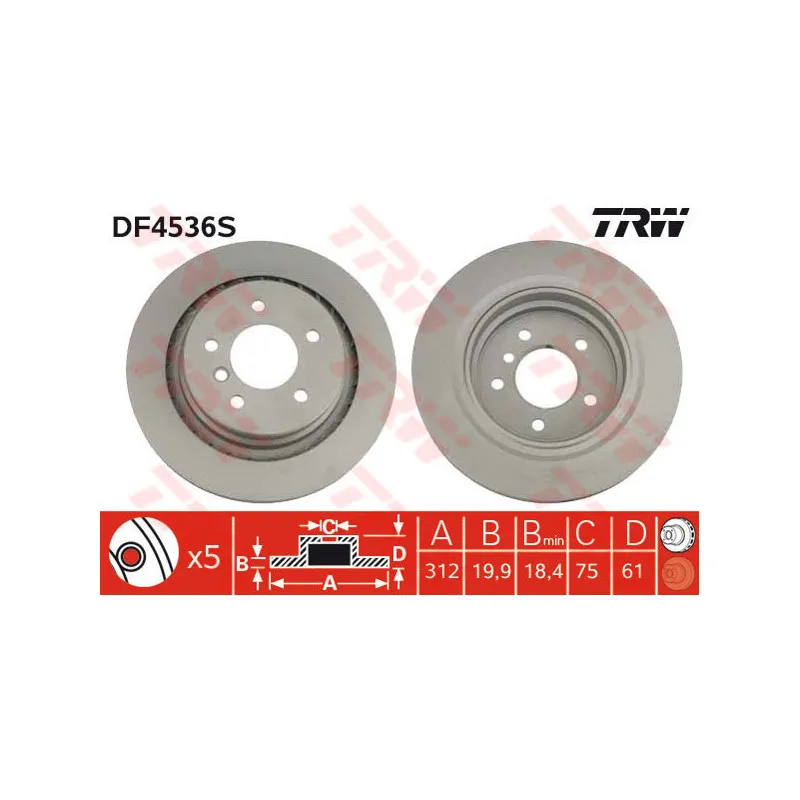 Disque de frein arrière droit TRW DF4536S